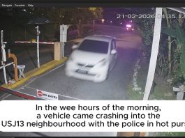 USJ13 Residents Jolted Awake As Myvi Crashes Through Guardhouse Barrier In Pre-Dawn Police Chase